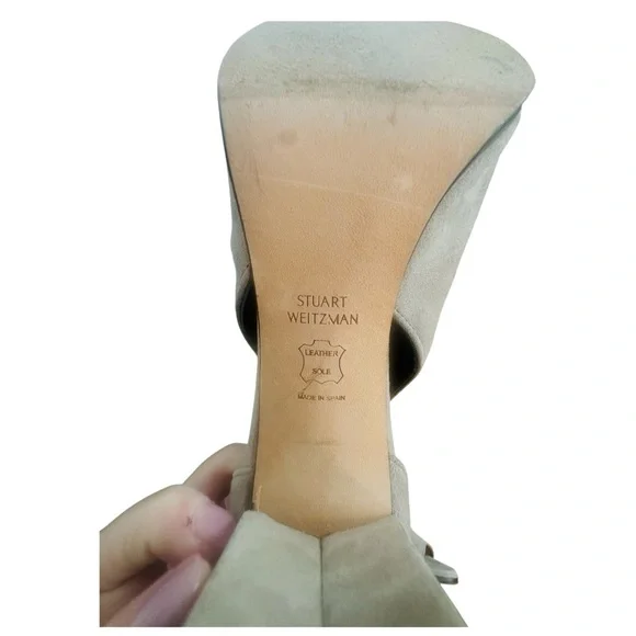 Stuart Weitzman Adjustable Taupe Gray Suede Open Toe Heeled Booties Size 8.5M - Picture 5 of 9